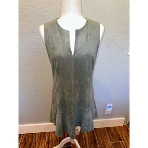 BCBG Maxazria Dress Women Green Suede Sleeveless Rear Zip Peplum Hem size small